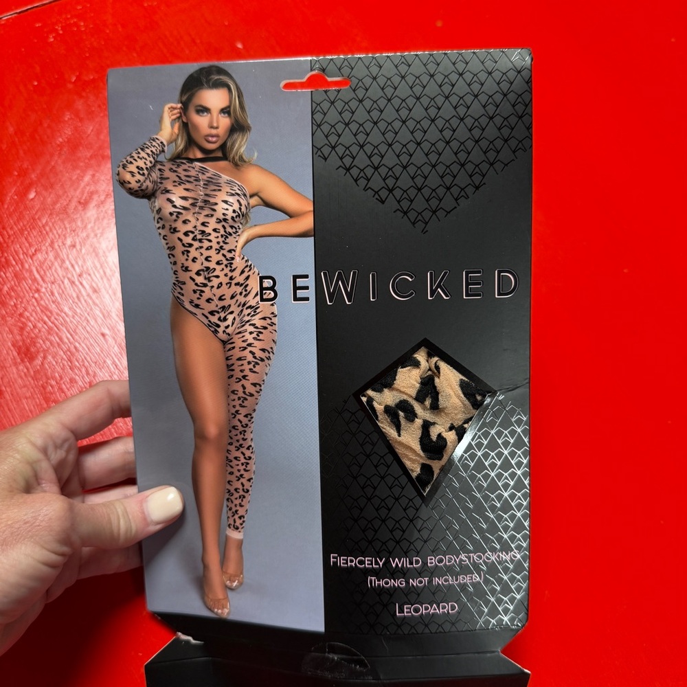 New!Asymmetrical Leopard Print Bodystocking - Picture 2 of 11